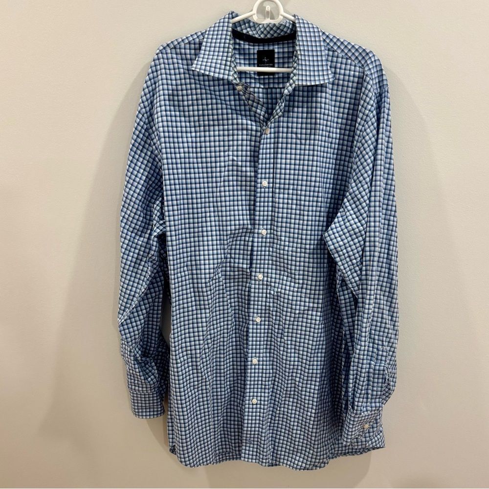 Tailorbyrd Mens 100% Cotton Long Sleeve Button Up Blue Plaid Shirt Size 3XLT